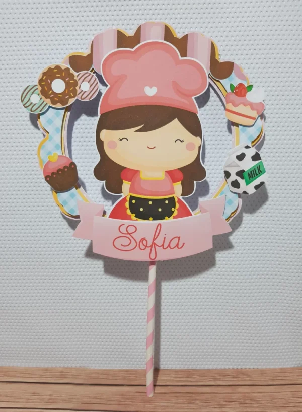 Topper de bolo luxuoso no tema confeitaria em arquivo digital pronto para imprimir e cortar.