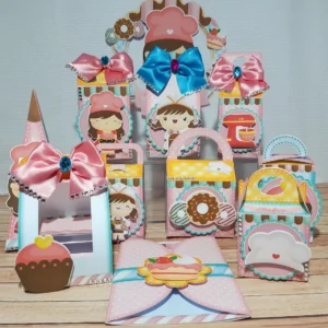 Elementos de decoração premium tema confeitaria luxo em formatos digitais Studio e PDF.
