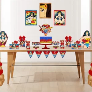 Arquivo digital para personalizados de festa no tema Mulher Maravilha em formatos Studio e PDF.