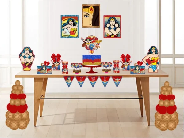 Arquivo digital para personalizados de festa no tema Mulher Maravilha em formatos Studio e PDF.