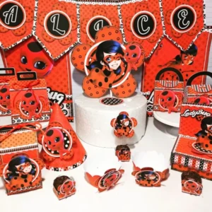 Topo de bolo para festa da Ladybug simples e barata em arquivo digital Studio e PDF.