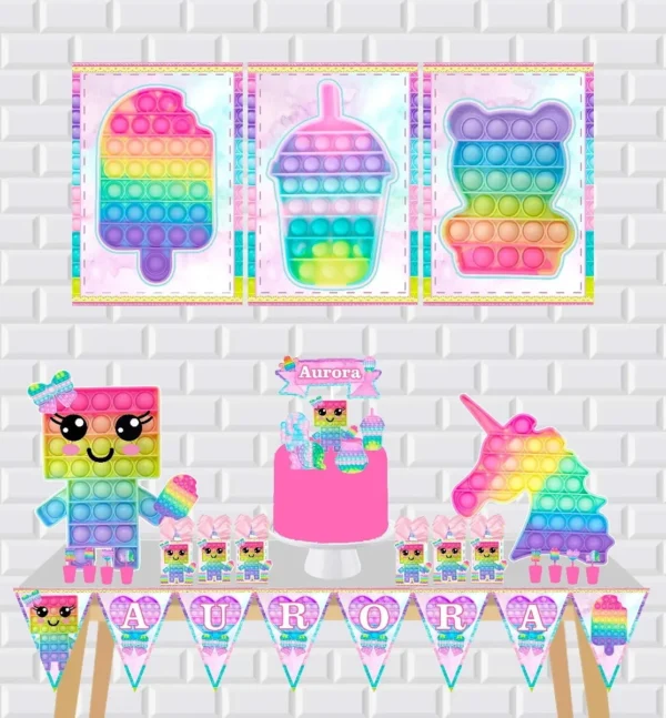 Arquivo digital de corte para festa de aniversário no tema Pop It em formatos Studio e PDF.
