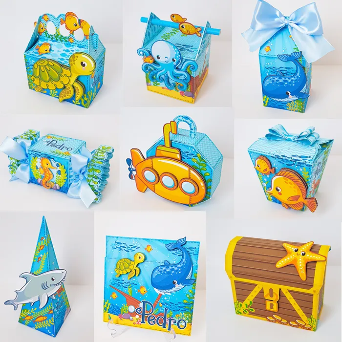 Topo de bolo para decoração de festa do fundo do mar infantil em arquivo digital Studio, PNG e PDF.