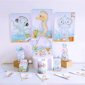 Topo de bolo para decoração de festa do fundo do mar em arquivo digital Studio, PNG e PDF.