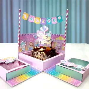 Arquivo de corte digital para festa na caixa tema Circo Rosa no formato Silhouette Studio, com moldes de caixas, suportes e elementos decorativos delicados.