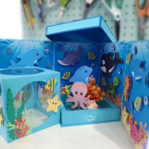 Decoração para festa na caixa tema fundo do mar com arquivos digitais de corte.