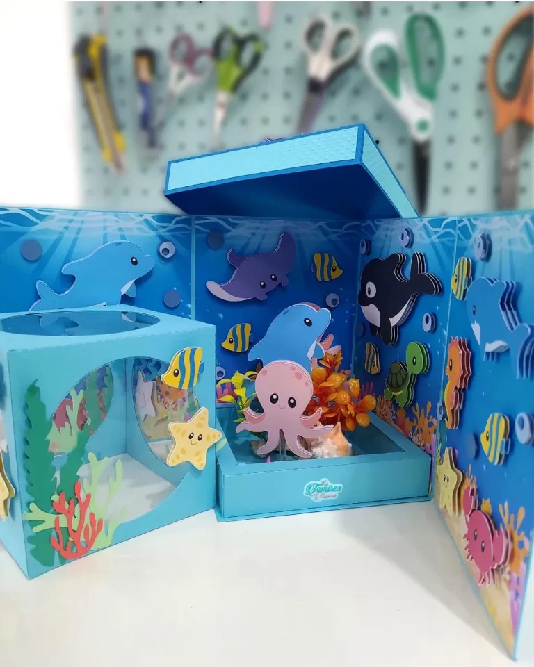 Decoração para festa na caixa tema fundo do mar com arquivos digitais de corte.