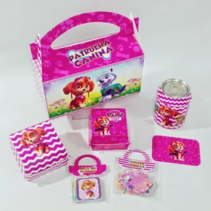 Arquivo digital de corte para kit festa na escola no tema Patrulha Canina Rosa em formato Studio.