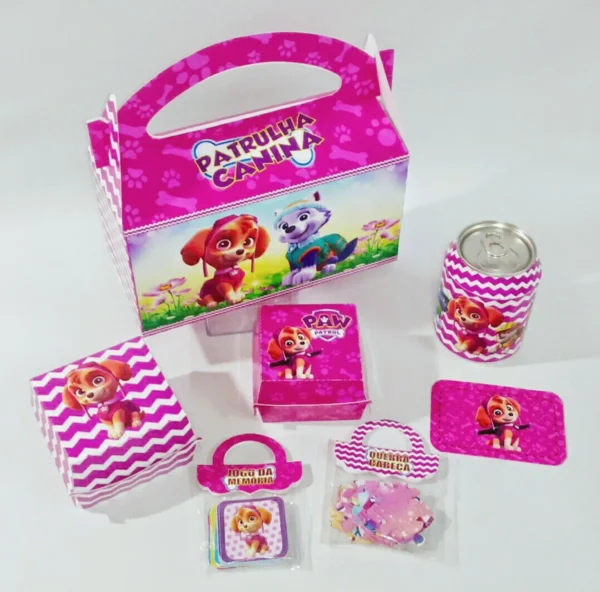 Arquivo digital de corte para kit festa na escola no tema Patrulha Canina Rosa em formato Studio.