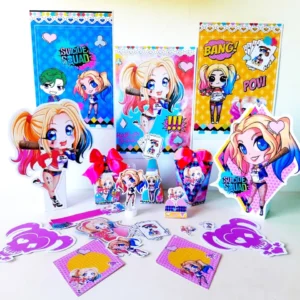 Arquivo digital de corte para kit festa infantil no tema Arlequina em formatos Studio e PDF.
