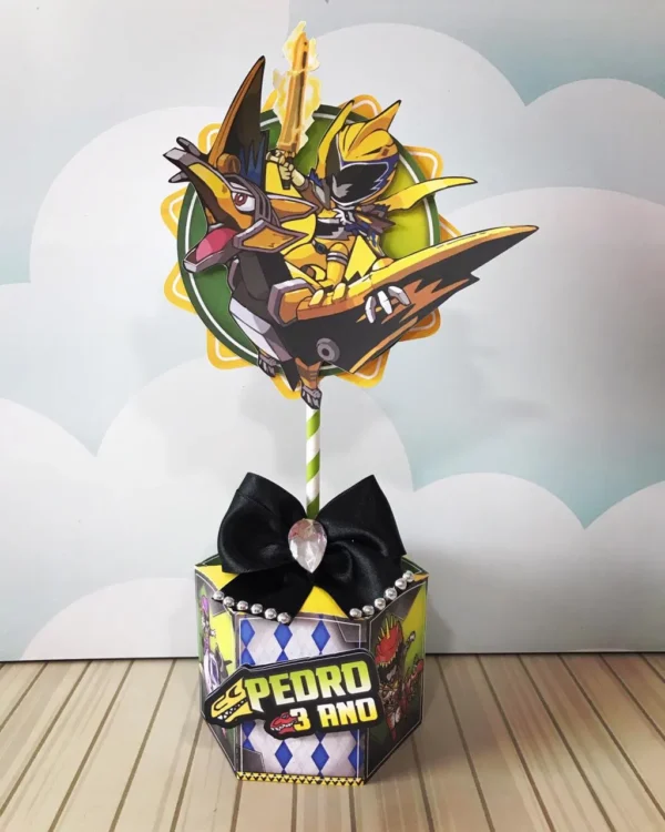 Topper de bolo e elementos de decoração tema Power Rangers Dino Charge pronto para imprimir e recortar.