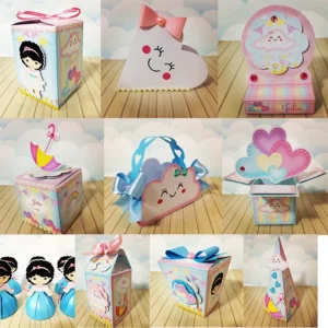 Itens de decoração para tema de aniversário Chuva de Amor em arquivo digital Studio e PDF.