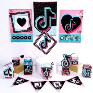 Topo de bolo para decoração de aniversário tema Tik Tok em arquivo digital Studio, PNG e PDF.