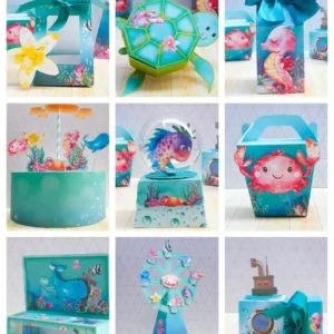 Topo de bolo tema de aniversário do fundo do mar em arquivo de corte para Silhouette Studio.