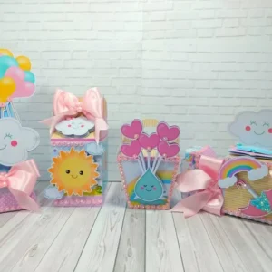 Itens de decoração para tema de festa infantil Chuva de Amor em arquivo digital Silhouette Studio.