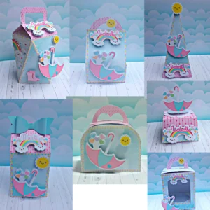 Itens de decoração para tema de festa infantil Chuva de Amor em arquivo digital Silhouette Studio.