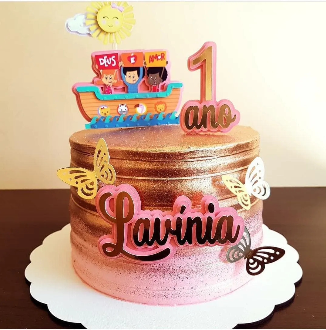 Topo de Bolo 3 Palavrinhas Menina Studio