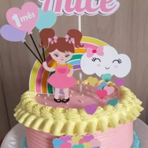 Topo de bolo tema Chuva de Amor Rosa para corte em Silhouette Studio.