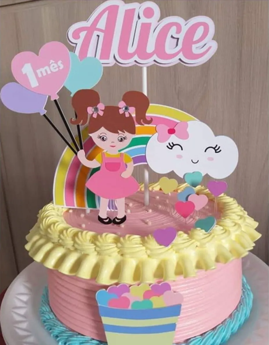 Topo de Bolo Chuva de Amor Rosa Studio