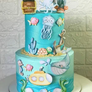 Topo de bolo tema Fundo do Mar Aquarela em arquivo digital para Silhouette Studio com elementos marinhos.