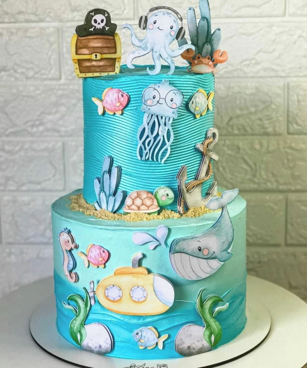 Topo de Bolo Fundo do Mar Aquarela Studio