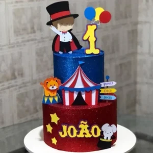 Arquivo de corte digital para topo de bolo tema Mágico e Circo no formato Studio para máquinas Silhouette, com elementos em camadas e alta resolução.