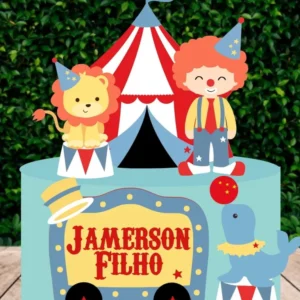 Arquivo de corte digital para topo de bolo tema Circo e Palhaço no formato Studio para máquinas Silhouette, com elementos coloridos e alta resolução para festas infantis.