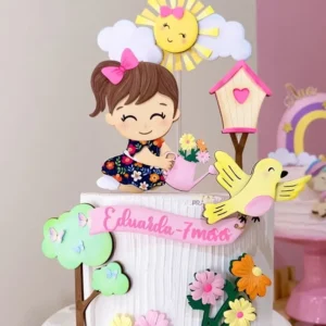 Arquivo de corte para topo de bolo no tema Jardim Encantado em formato Silhouette Studio.