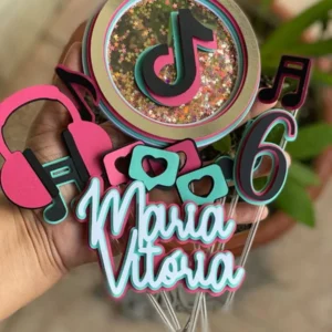 Topo de bolo feminino tema Tik Tok para imprimir e cortar em arquivo digital Silhouette Studio.