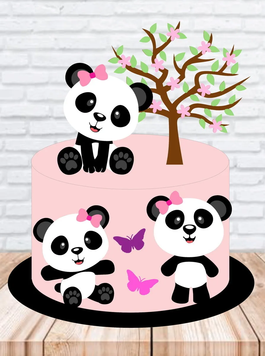 Arquivo de corte para topo de bolo no tema Urso Panda em formato Silhouette Studio.