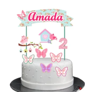 Arquivo de corte para topper de bolo no tema Jardim das Borboletas em formato Silhouette Studio.