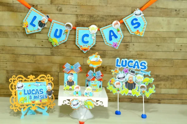 Arquivo digital de corte para itens de aniversário no tema Bita Fundo do Mar em formatos Studio e PDF.