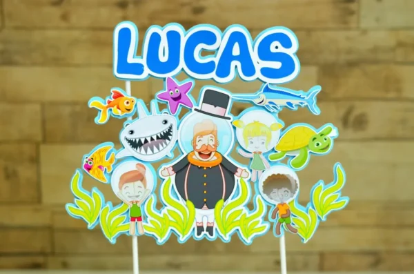 Design de corte para festa de aniversário no tema Bita Fundo do Mar em Studio e PDF.