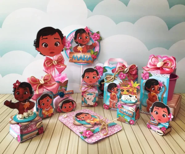 Arquivo digital de corte para festa de aniversário no tema Moana Baby em formatos Studio, PNG e PDF.