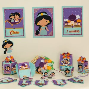 Kit digital de personalizados para Aniversário da Princesa Jasmine nos formatos Studio e PDF para scrapfesta.