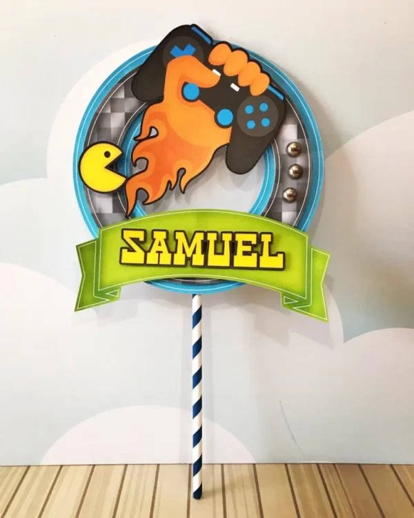 Arquivo digital de corte para festa de aniversário no tema Video Game em formatos Studio, PNG e PDF.