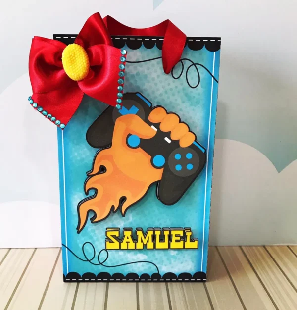 Itens personalizados para aniversário gamer em arquivo digital Studio, PNG e PDF.