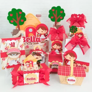 Kit digital de personalizados para aniversário no tema Chapeuzinho Vermelho nos formatos Silhouette Studio e PDF.