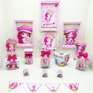 Kit digital de personalizados para aniversário Moranguinho nos formatos Silhouette Studio, PNG e PDF.