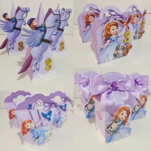 Arquivo digital de corte para caixinha personalizada tema Princesa Sofia em formatos Studio e PDF.