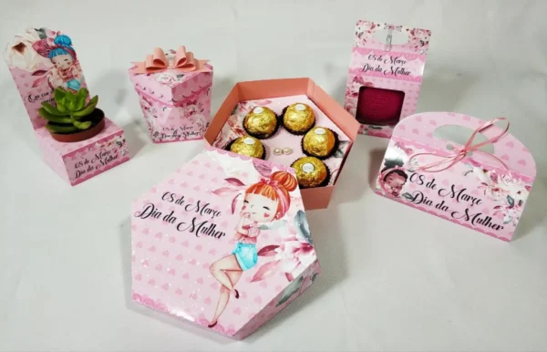 Kit digital de personalizados para Arquivo Caixinhas Dia da Mulher nos formatos Studio e PDF para scrapfesta.