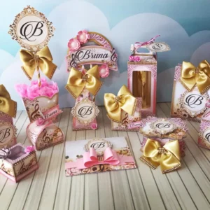 Kit digital de personalizados para festa de 15 anos nos formatos Silhouette Studio, PNG e PDF.
