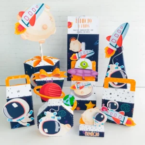 Arquivo digital personalizado no tema Astronauta nos formatos Studio e PDF para lembrancinhas de festa.