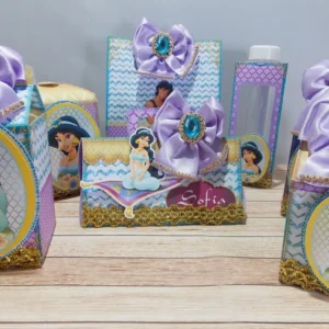 Arquivo digital personalizado no tema Princesa Jasmine nos formatos Studio e PDF para lembrancinhas de festa.