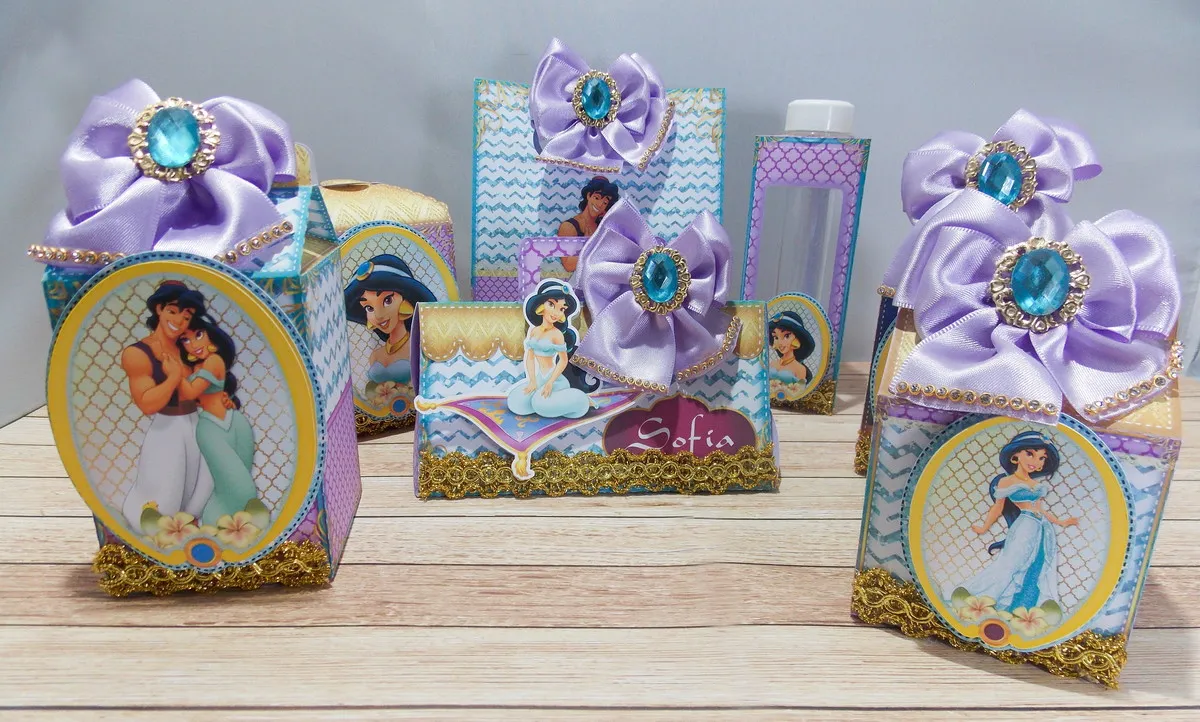 Arquivo digital personalizado no tema Princesa Jasmine nos formatos Studio e PDF para lembrancinhas de festa.