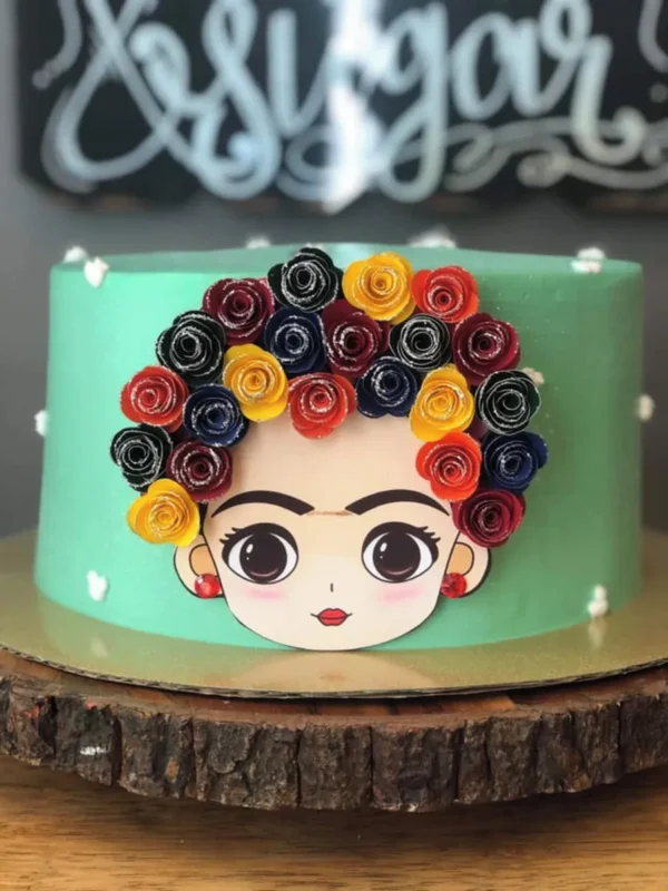 Arquivo digital de topo de bolo no tema Frida Kahlo em formato Silhouette Studio para scrapfesta.