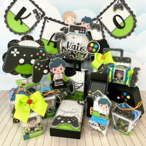Arquivo digital de corte para itens de festa no tema Video Game em formatos Studio, PNG e PDF.