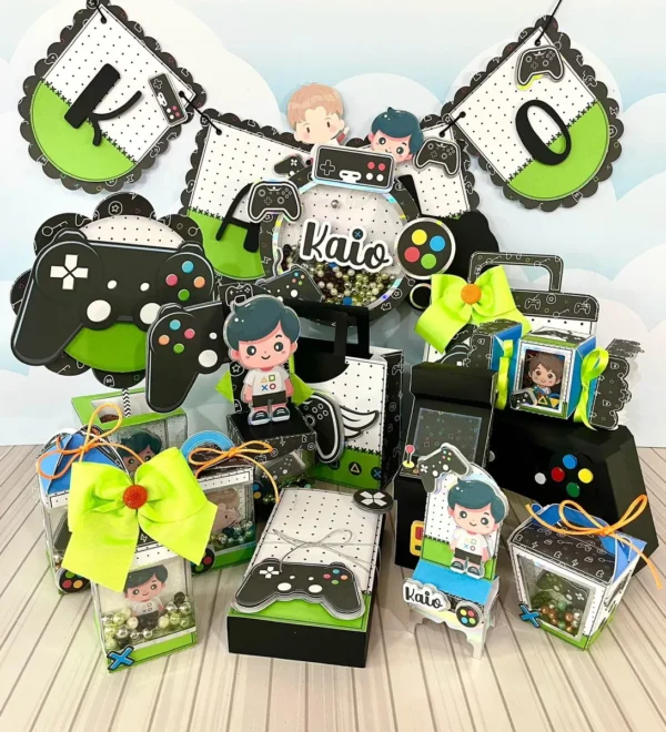 Arquivo digital de corte para itens de festa no tema Video Game em formatos Studio, PNG e PDF.