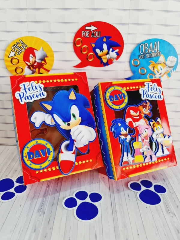 Lembrancinhas e apliques do Sonic para Páscoa prontos para recortar em Studio, PNG e PDF.