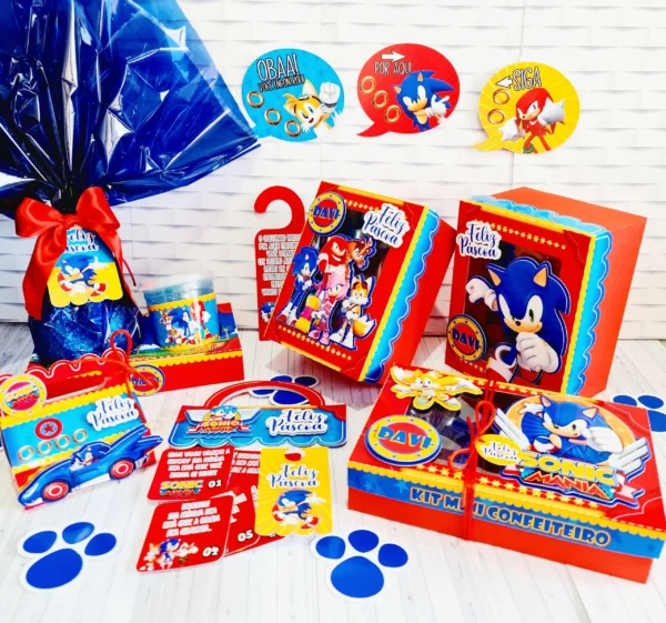Moldes de scrapfesta para embalagens e caixas de Páscoa do Sonic nos formatos Silhouette Studio, PNG e PDF.